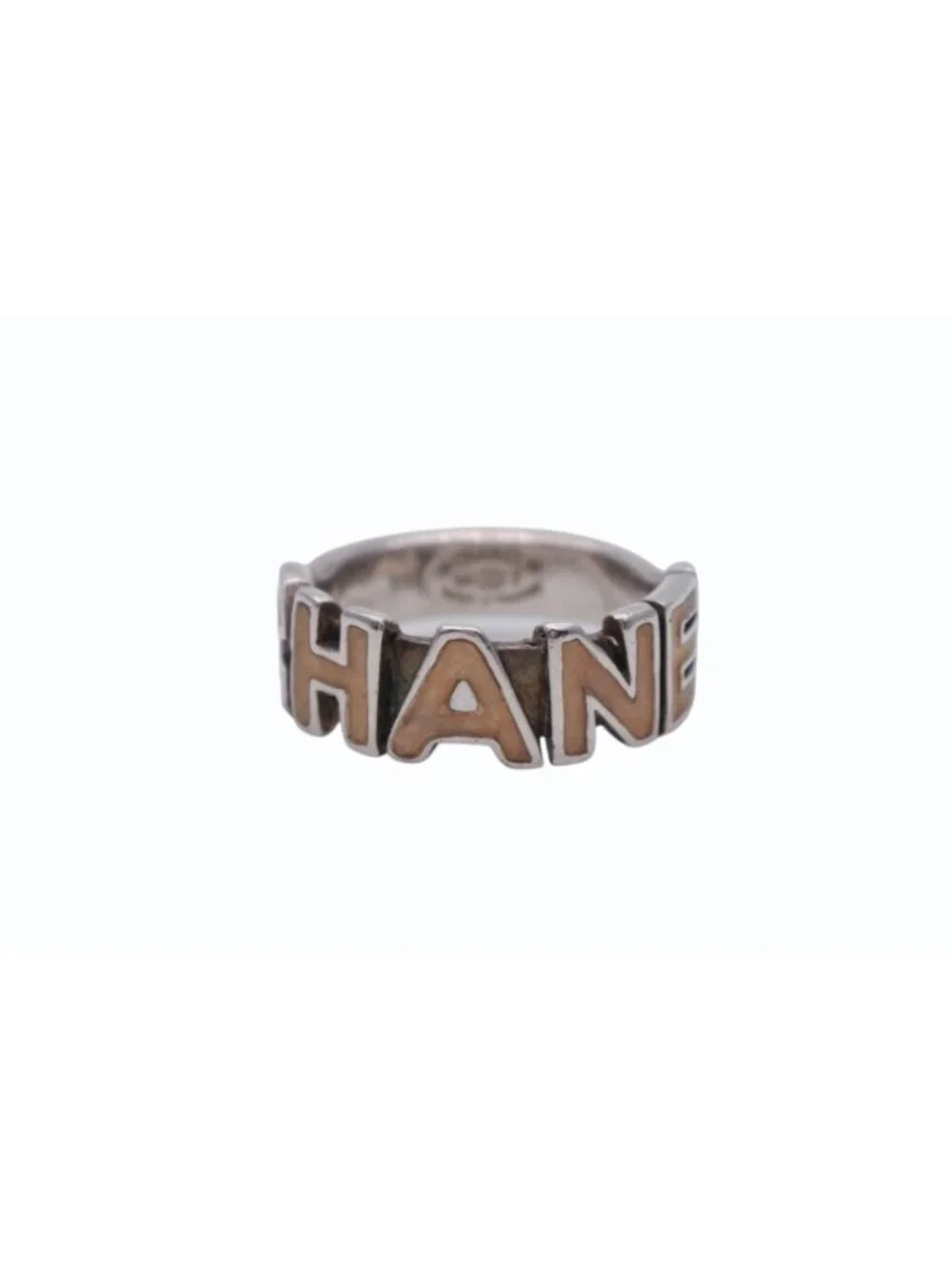 Chanel Round Logo Ring 00 Silver Ivory